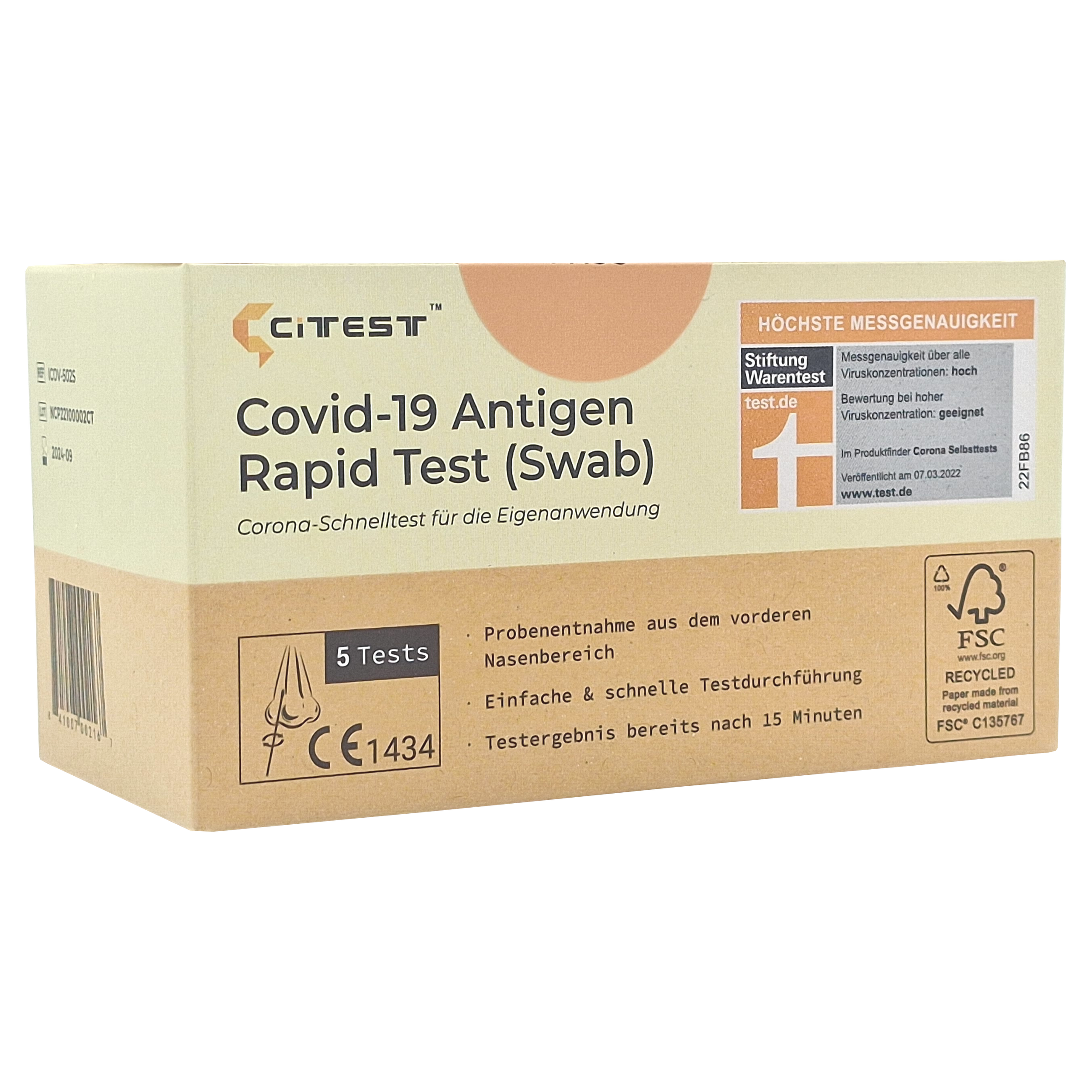 Citest COVID-19 Antigen Schnelltest Nasal für Laien Pack: 5 Stück